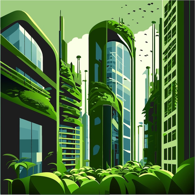 Vettore l'oasi verticale fernclad grattacieli del futuro
