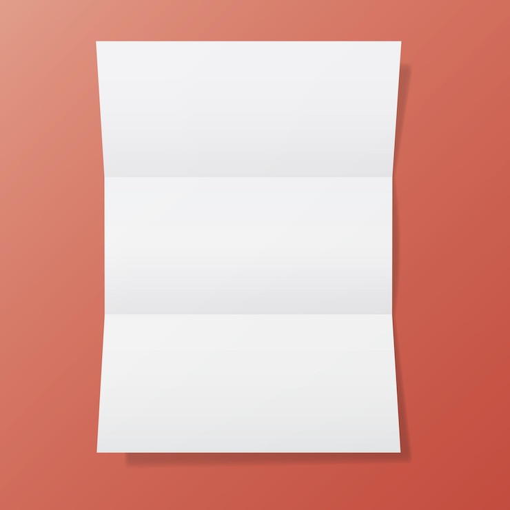 Vector vertical opened trifold flyer paper mockup illustration on isolated background
