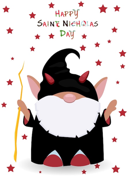 Vector vertical postcard to the day of st nicholas crampus help nicholasvector poster with devil