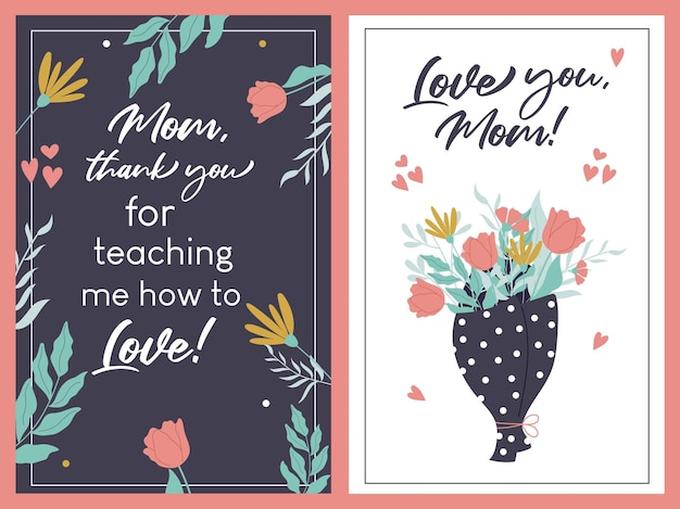 Vertical poster design for Mother day Colourful floral handdrawn composition