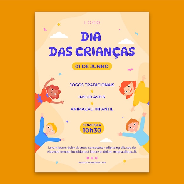 Vector vertical poster template for dia das criancas celebration