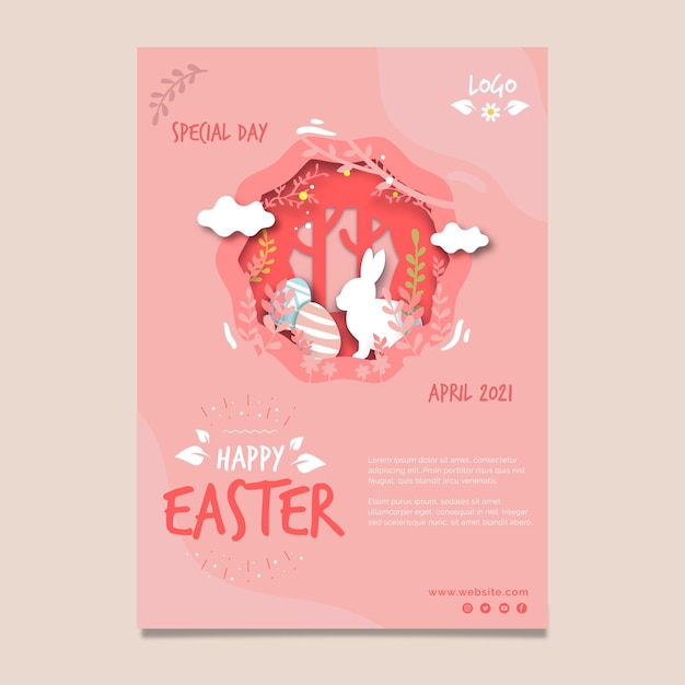 Vector vertical poster template for easter with eggs and bunny