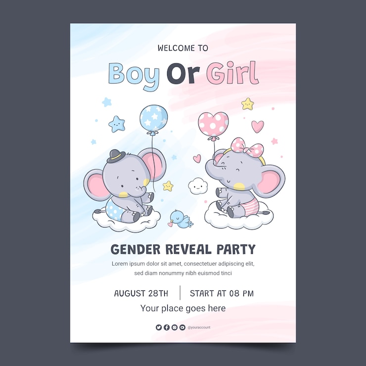 Vector vertical poster template for gender reveal party