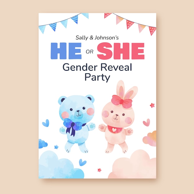 Vertical poster template for gender reveal party