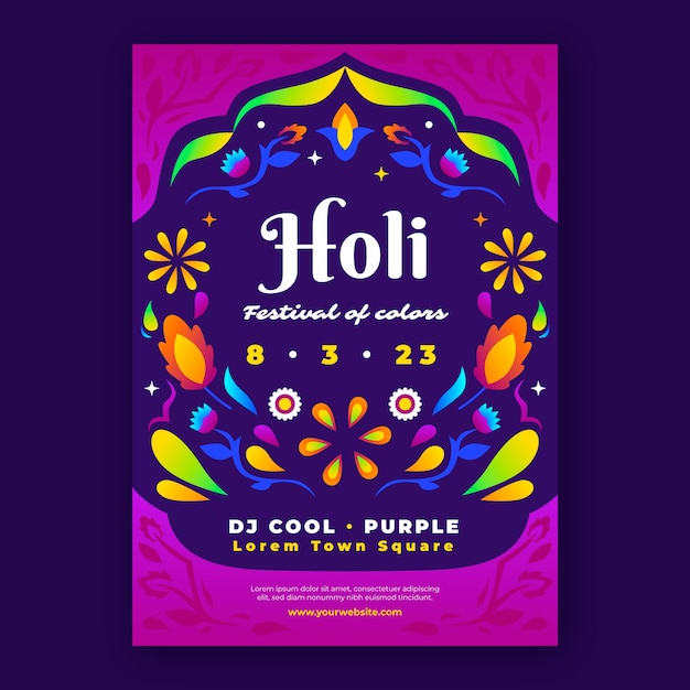 Modello di poster verticale per la celebrazione del festival holi