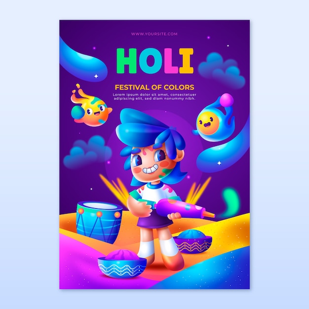 Vettore modello di poster verticale per la celebrazione del festival holi