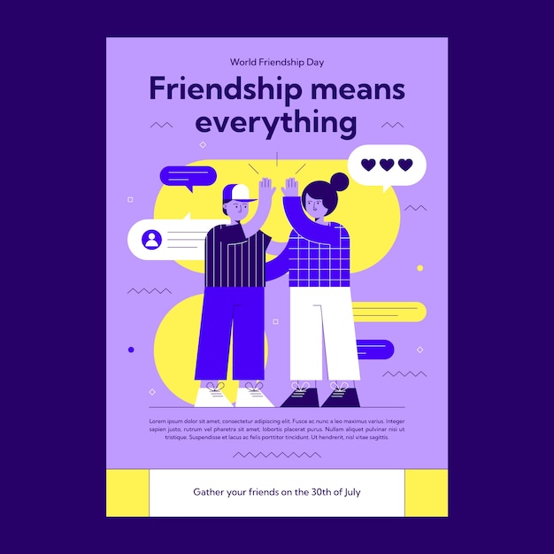 Vector vertical poster template for international friendship day celebration