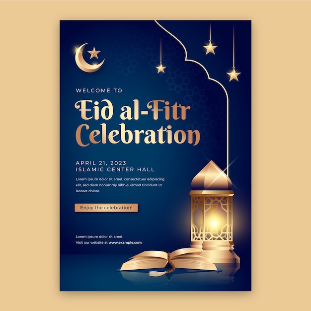 Modello di poster verticale per la celebrazione islamica di eid al-fitr