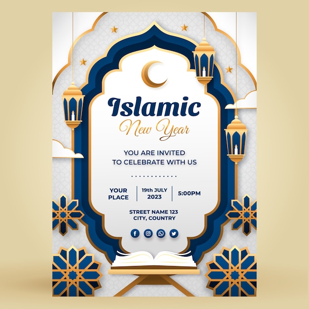 Vector vertical poster template for islamic new year celebration