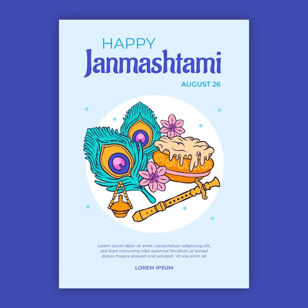 Vector vertical poster template for janmashtami
