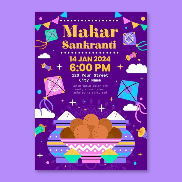 Vector vertical poster template for makar sankranti festival
