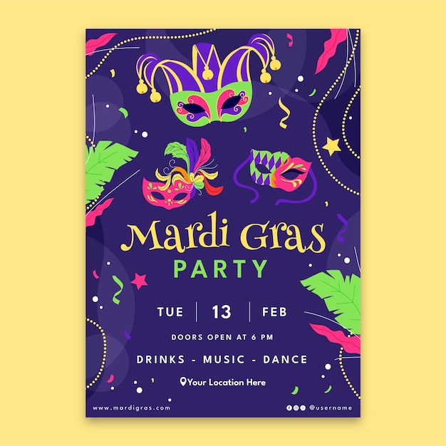 vertical poster template for mardi gras carnival celebration