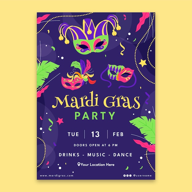 Vertical poster template for mardi gras carnival celebration