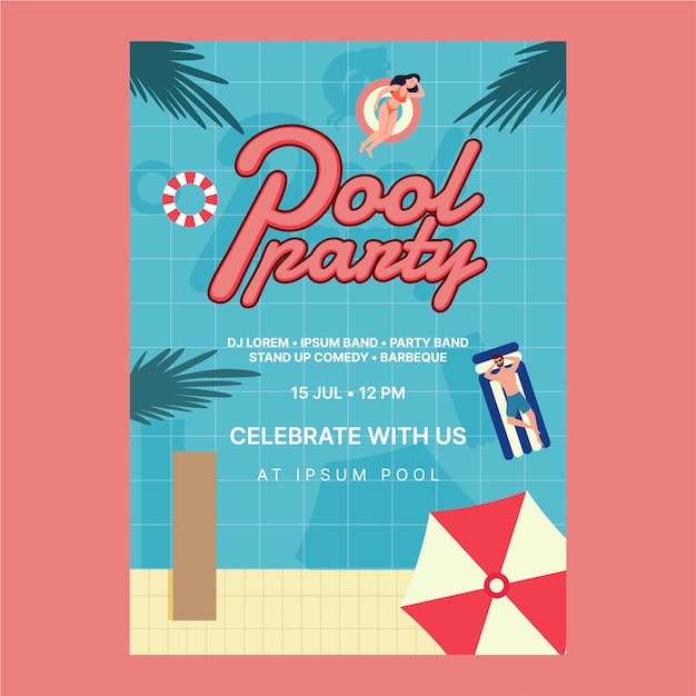 Vertical poster template for pool party