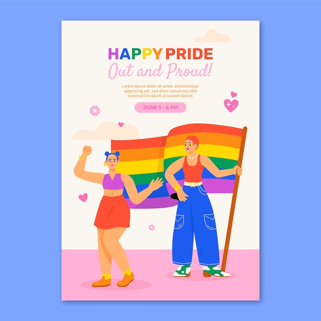 Vector vertical poster template for pride month celebration