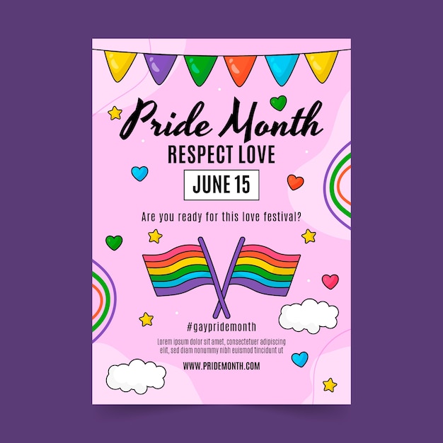 Vector vertical poster template for pride month celebration