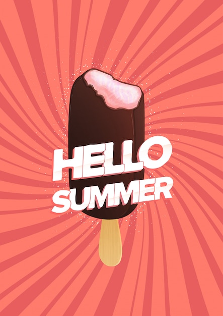 Вертикальный постер с мороженым и привет летней надписью