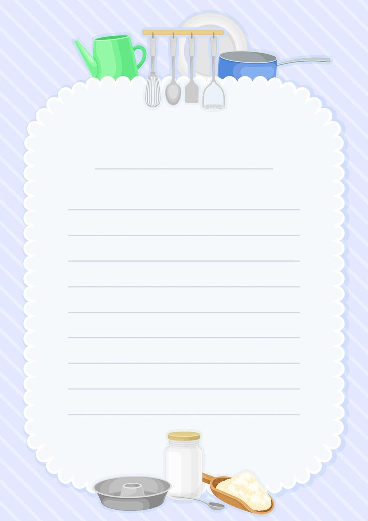 Vector vertical recipe card for notes making about food preparation vector template