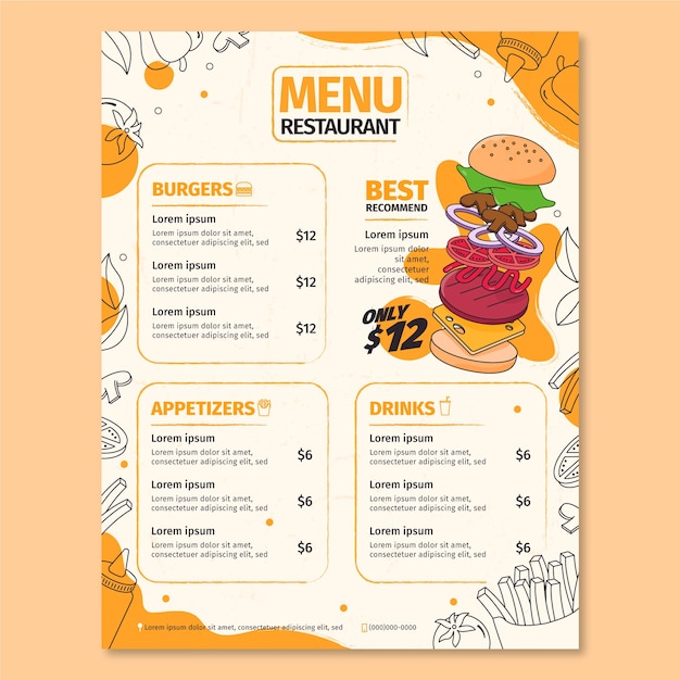 Vector vertical restaurant menu template