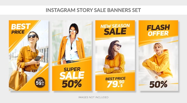 Vertical sale banners set with abstract frames for web and instagram story