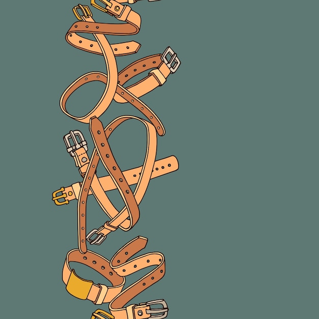Vertical seamless pattern of leather belts with metal buckles Collars for pets