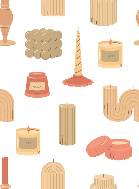 Vertical seamless pattern with decorative candles Suitable for posters and banners Flat vector illustration