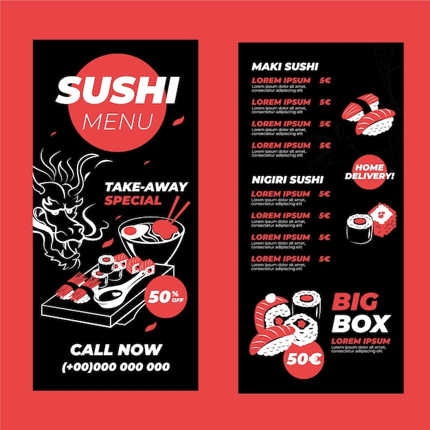 Modello di menu sushi verticale