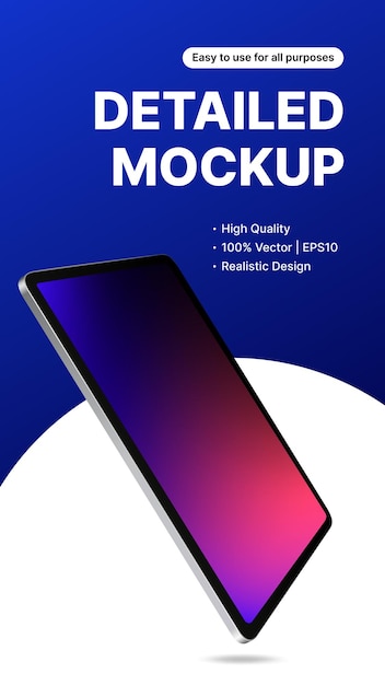 Vertical Tablet Presentation Mockup Realistic Device Design for Social Media Stories Vector illustration