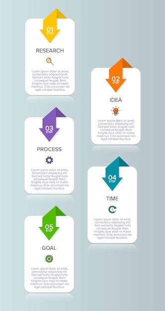 Vertical timeline infographic design with icons and 5 options or steps