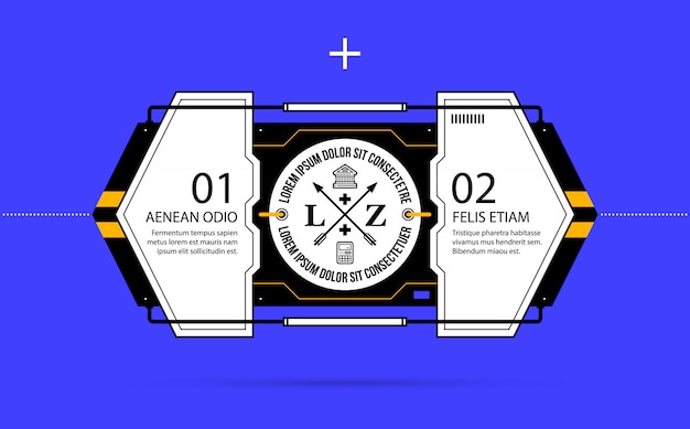 Modello verticale di due opzioni con elementi hi-tech in stile geometrico industriale / techno