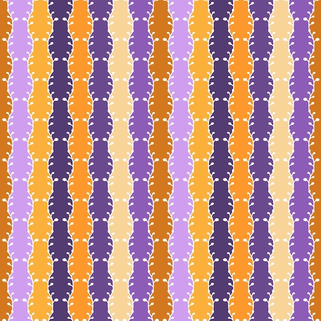 Vertical vector pattern of curly stripes of purple and orange shades.