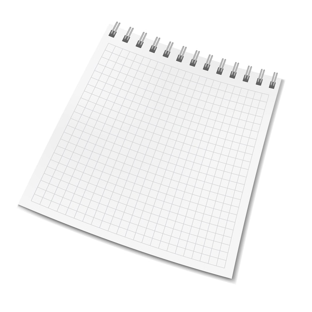 Vertical vector realistic square ruled notebook. School copybook with quad paper on metallic ring