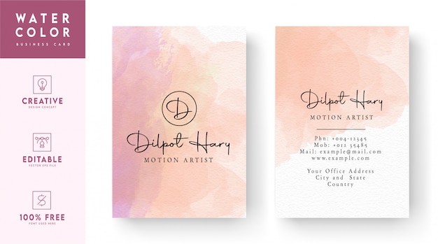 Vertical watercolor business card