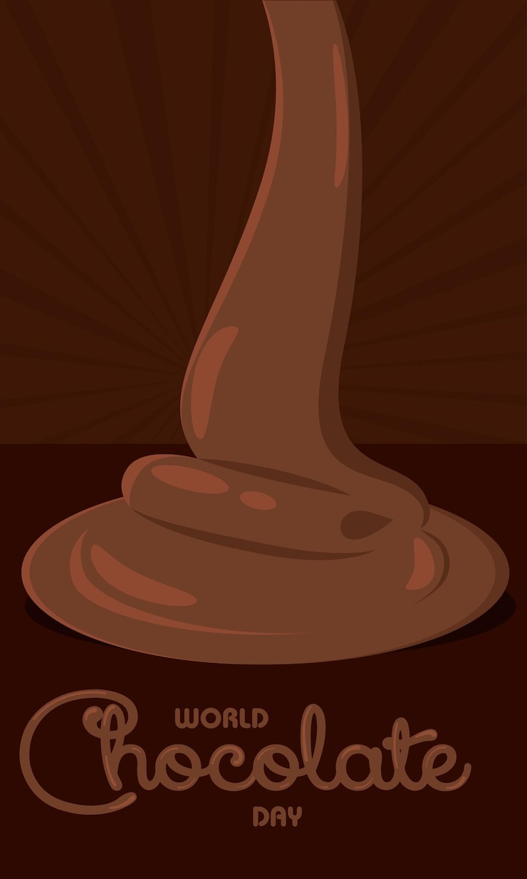 Vertical world chocolate day poster with melted chocolate Vector illustration