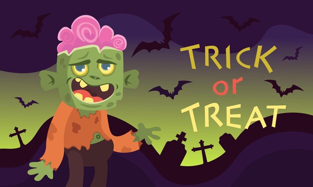 Verticale achtergrond met zombies en inscriptie trick or treat halloween