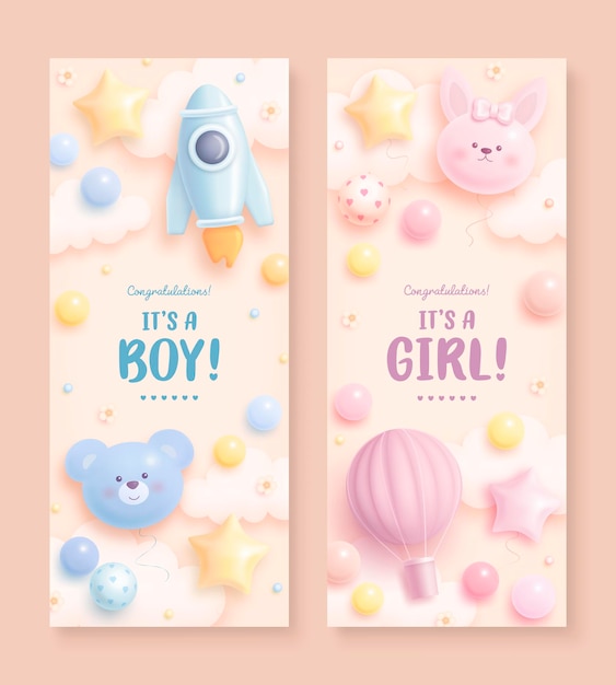 Verticale banners voor babyshowers met belettering