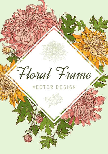 Vector verticale floral frame van chrysanten bruiloft uitnodiging sjabloon hand getrokken vectorillustratie