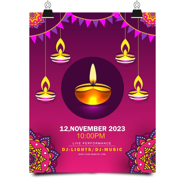 Verticale flyer-sjabloon met verloop voor diwali-viering