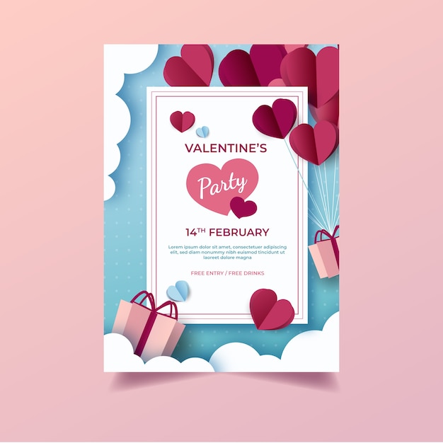 Verticale flyer voor valentijnsdag in papieren stijl