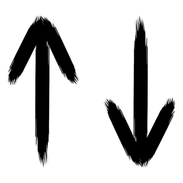 Verticale pijlen met de hand getekend ruw penseel vector omhoog pijlen omlaag grunge stijl concept doel en pad richtingen