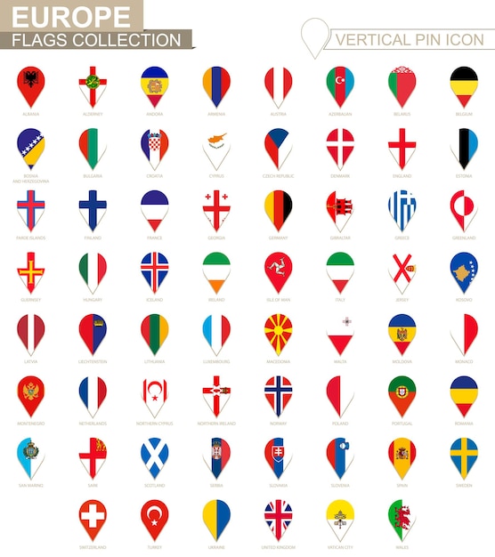 Verticale pin icoon, Europa vlag collectie.