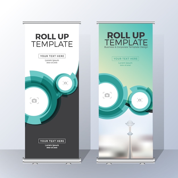 Vector verticale roll-up banner sjabloonontwerp voor aankondigen en adverteren