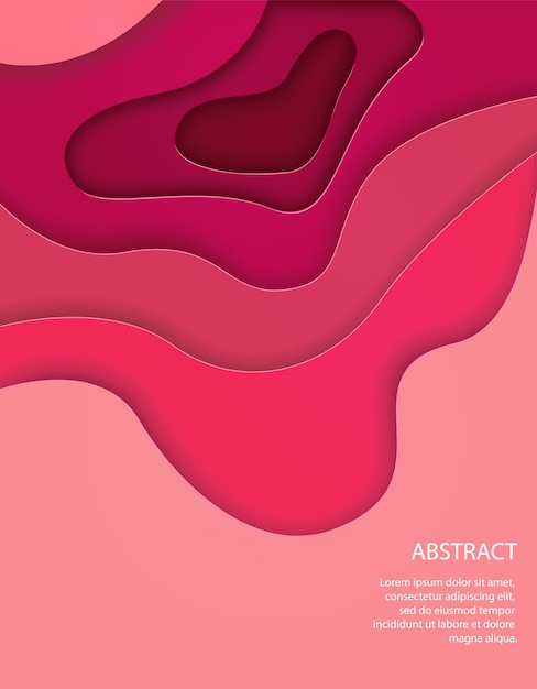 Verticale roze achtergrond met 3D abstracte golven en papier gesneden vormen.
