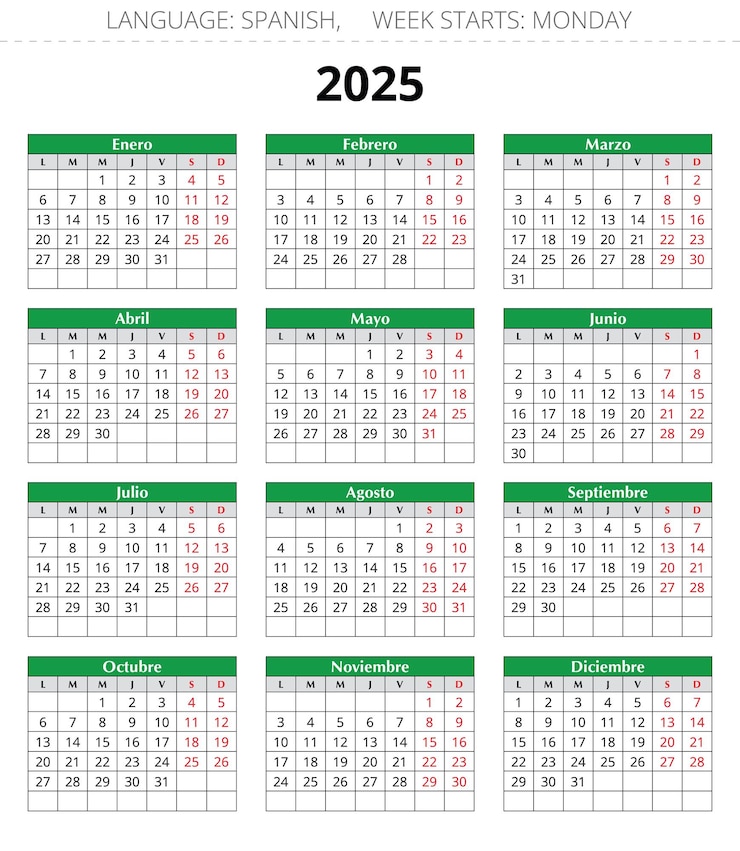 Vector verticale spaanse kalender voor het jaar 2025 drukbare vectorillustratie voor spanje