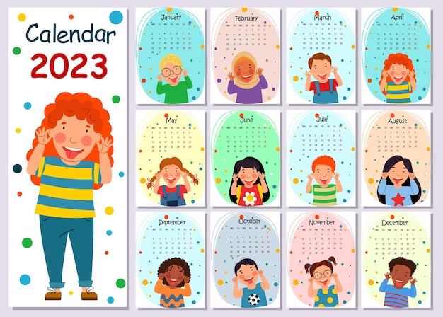 Vector verticale vector kalender ontwerpsjabloon voor 2023 plat ontwerp