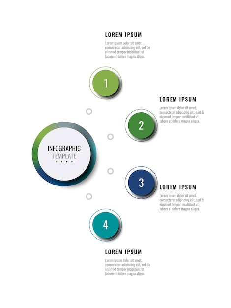 Verticale zakelijke infographic sjabloon met vier ronde realistische elementen op een witte achtergrond