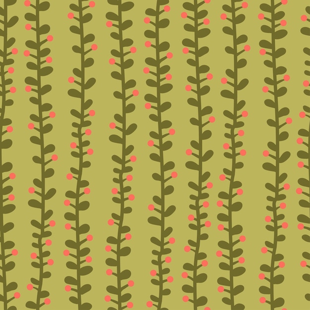 Verticale zweep takken met bladeren en rode bessen vector naadloze patroon Floral botanische textuur