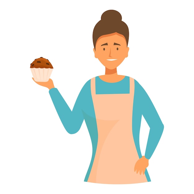 Vertrouwde banketbakker vrouw met muffin glimlachend in de bakkerij