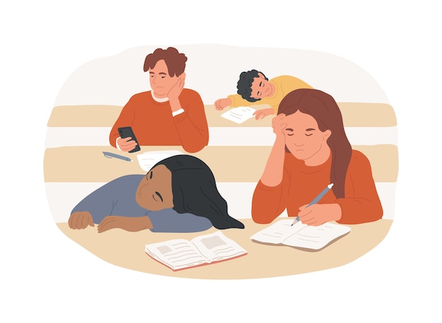 Vervelende lezing geïsoleerde cartoon vector illustraties groep studenten die zich vervelen tijdens de lezing