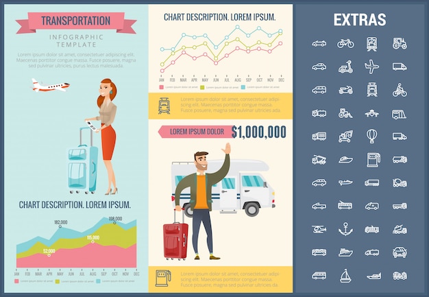 Vervoer infographic sjabloon en pictogrammen instellen